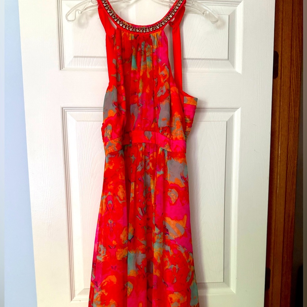 Vibrant Red and Pink Sleeveless Dress